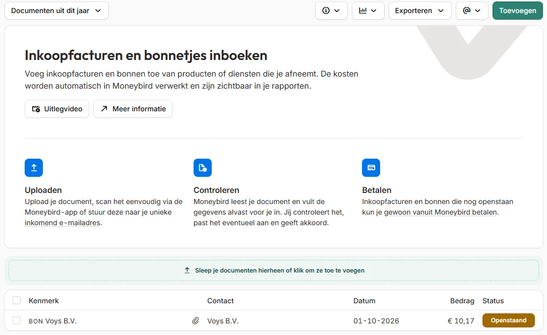 Inkomende bonnen en facturen in Moneybird